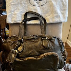 Rare PRADA Bauletto Washed Leather Handbag BL0206
